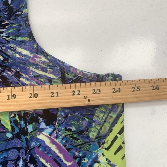 Attitudes Purple Abstract Midi Dress Stretch Knit A Line Shift 2XP Tropical - Picture 7 of 7